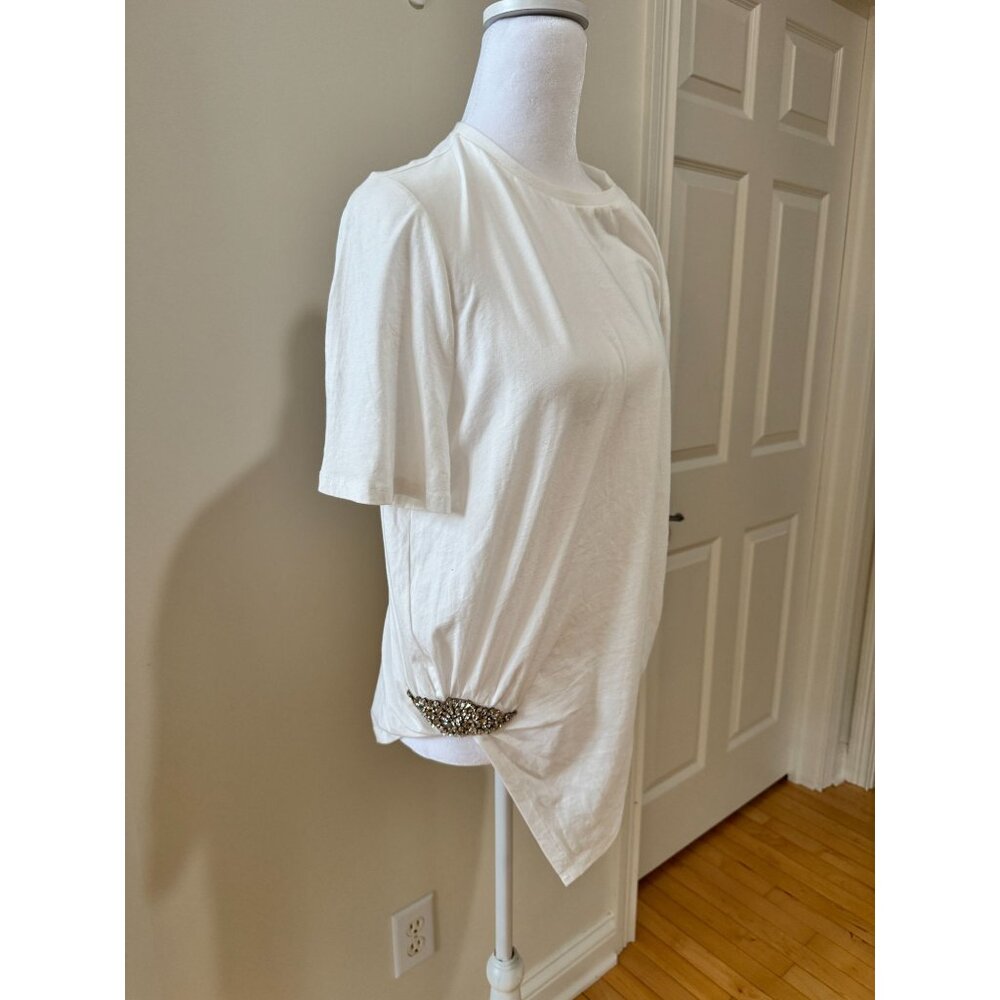Express White Embellished T-Shirt With Rhinestone Detail Size L 100% Cotton